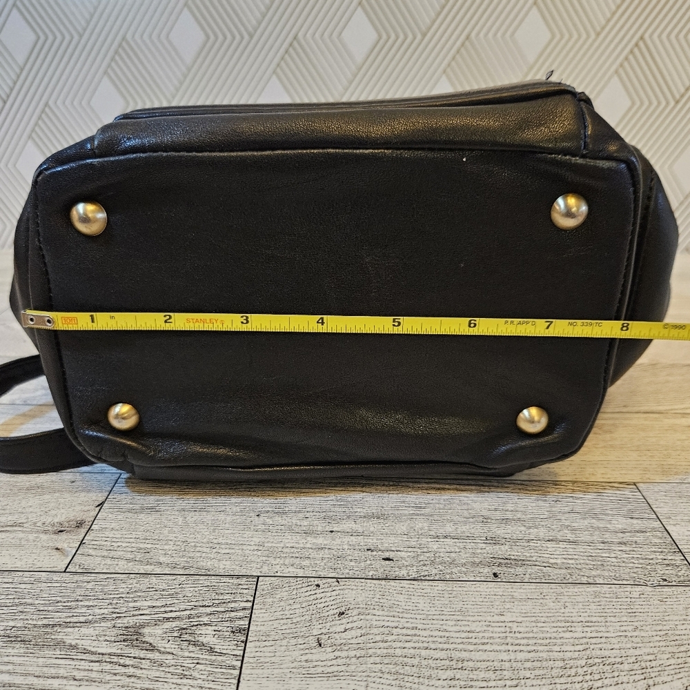 Sabina Black Leather Drawstring Shoulder Bag with Gold Accents - Picture 11 of 16
